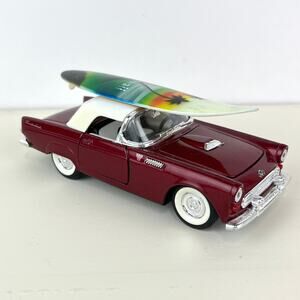 1955 Ford Thunderbird Burgundy Red Die-Cast Model with Hawaii Surfboard Rare